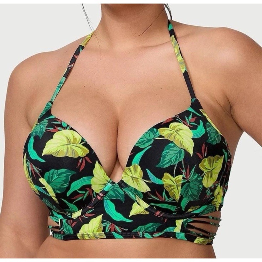Victoria's Secret Archives Bombshell Push-Up Longline Bikini Top Sz 36C Tropical
